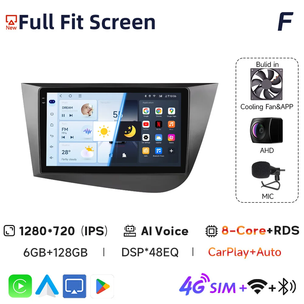 JIUYIN 2Din Autoradio Multimedia Speler Voor Seat Leon 2 MK2 2005-2012 Android 13 4G GPS WIFI Navigatie Stereo Head Unit Carplay