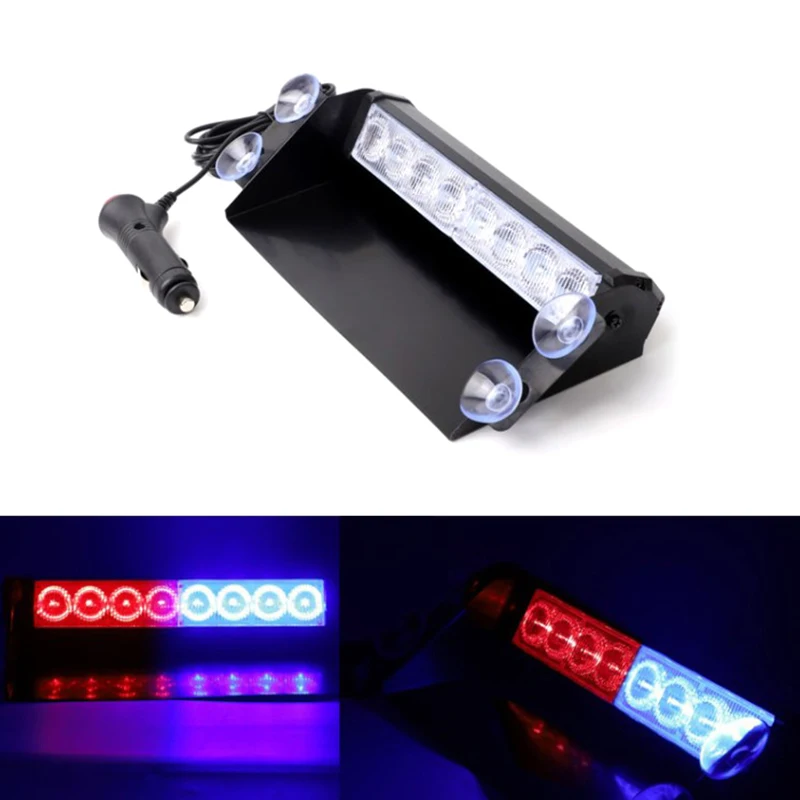 12V Car Flashing Warning Lights LED Police Strobe Lamps DRL Day Running Lights Interior Windshield Suction Truck Automotive