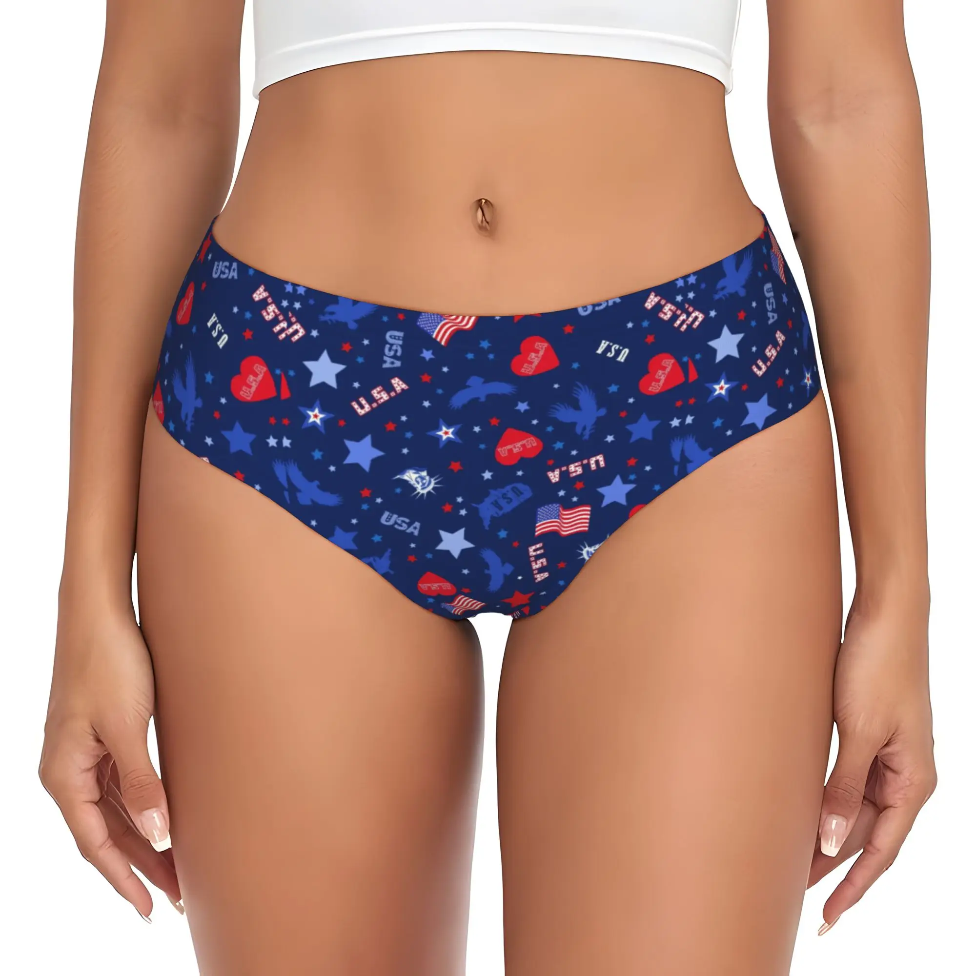 Custom USA America Flag Brief Panties Women's Comfort Stretch  Underwear