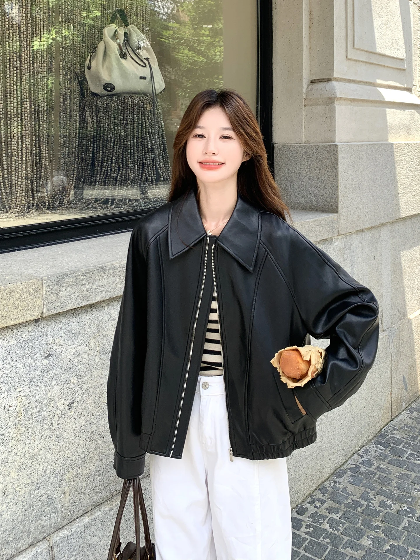 Bla Leather Biker Jaet Donna Sle Dimagrante Personali Americano Casual Cappotto ort Autunno Nuovo arrivo Taglia piccola