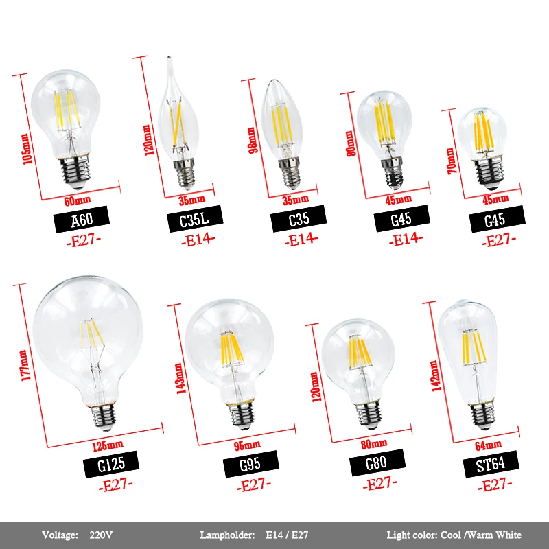 Рисунок 2 - E14 E27 лампочка 220 В стеклянная