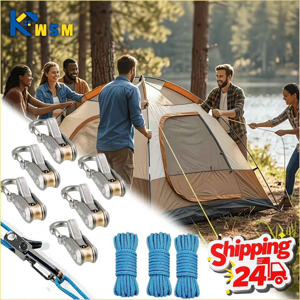 1-8Sets Adjustable Rope Tensioner Kit with Straps for Cargo Tie Down Camping Outdoor Home Use Ratchet Buckle Load Secure