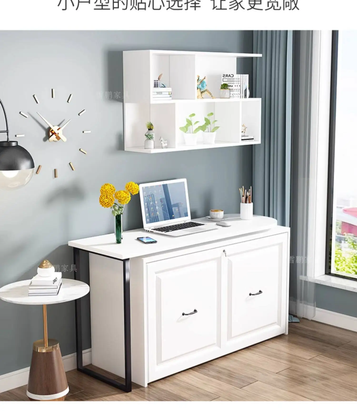 study folding bed desk bookshelf combination simple home lunch break invisible bed computer desk integration
