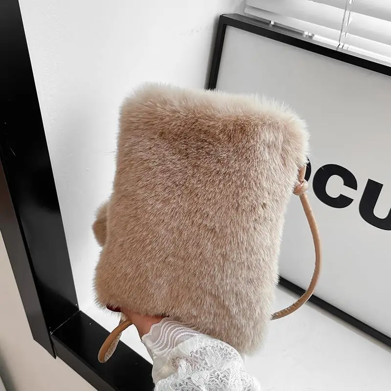 Furry  Crossbody Phone Bag Women's Autumn Winter New Style Plush Slant Bag Soft Touch Mobile Phone Pouch Female Shoulder