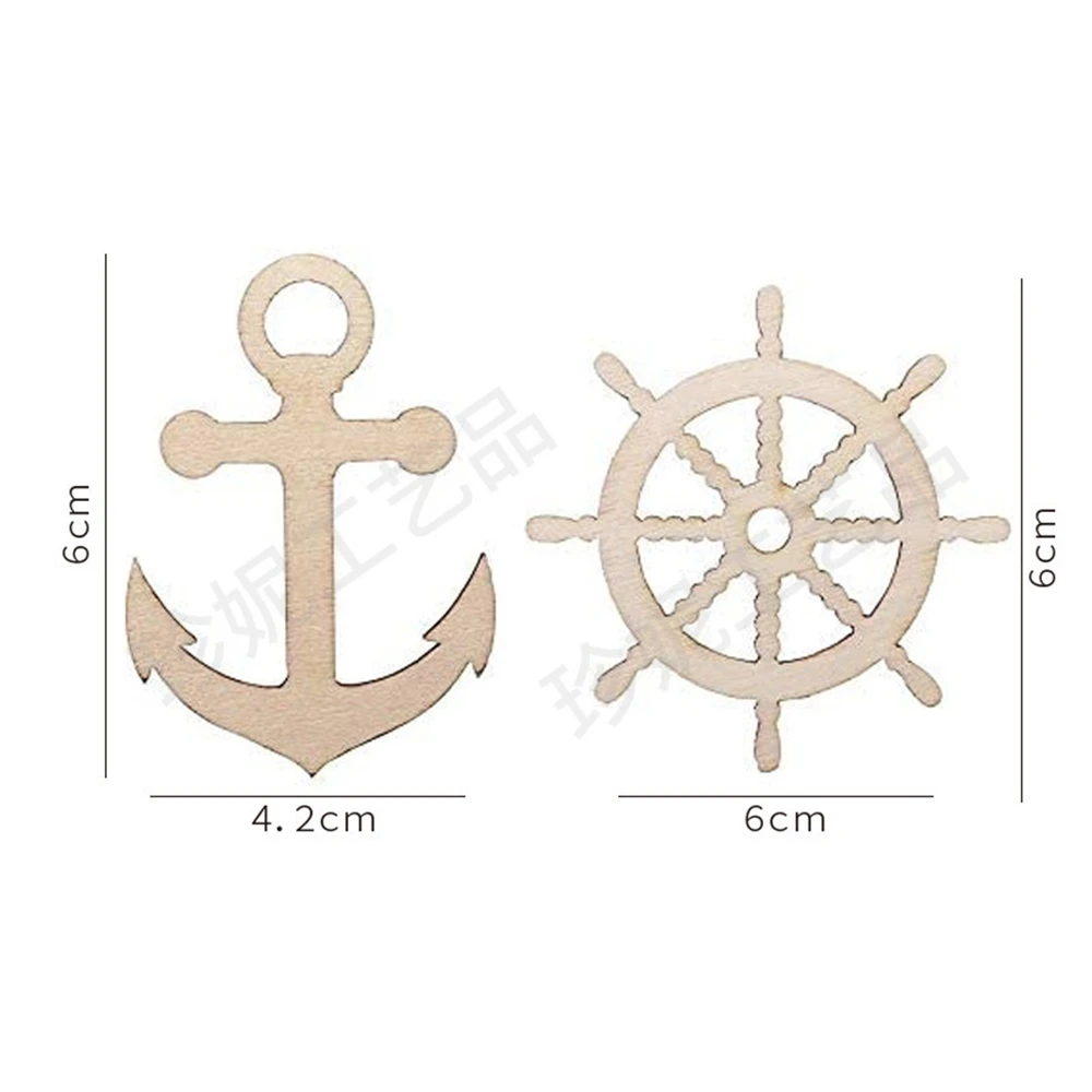 20Pcs Mixed Wooden Anchor, Elephant, Bird, Rabbit, Rudder for DIY Craft Wedding Party Home Decoration