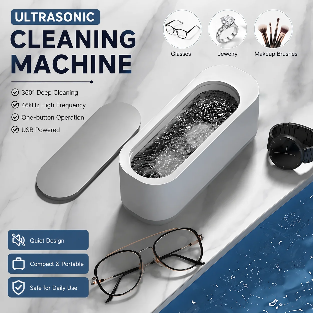 2026 New Ultrasonic Cleaning Machine Vibration Wash Cleaner Jewelry Glasses Cleaner Watch Cleaning Makeup Brush Cleaning Tool