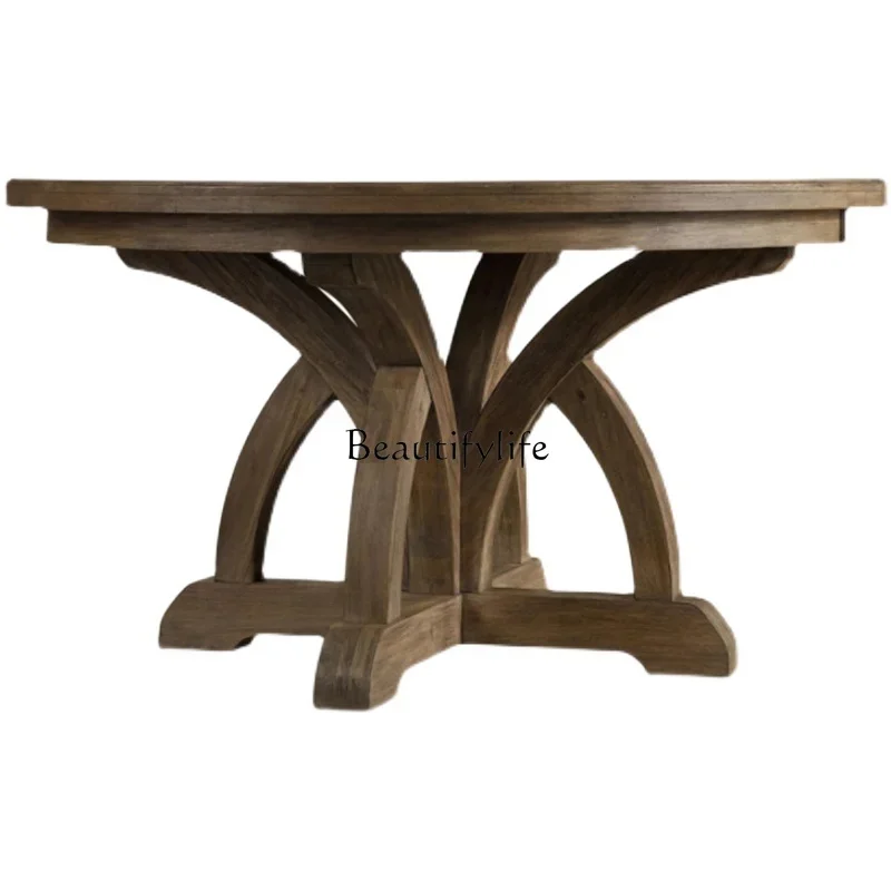 

LAmerican country solid wood round dining table dining room furniture 6 people dining table retractable