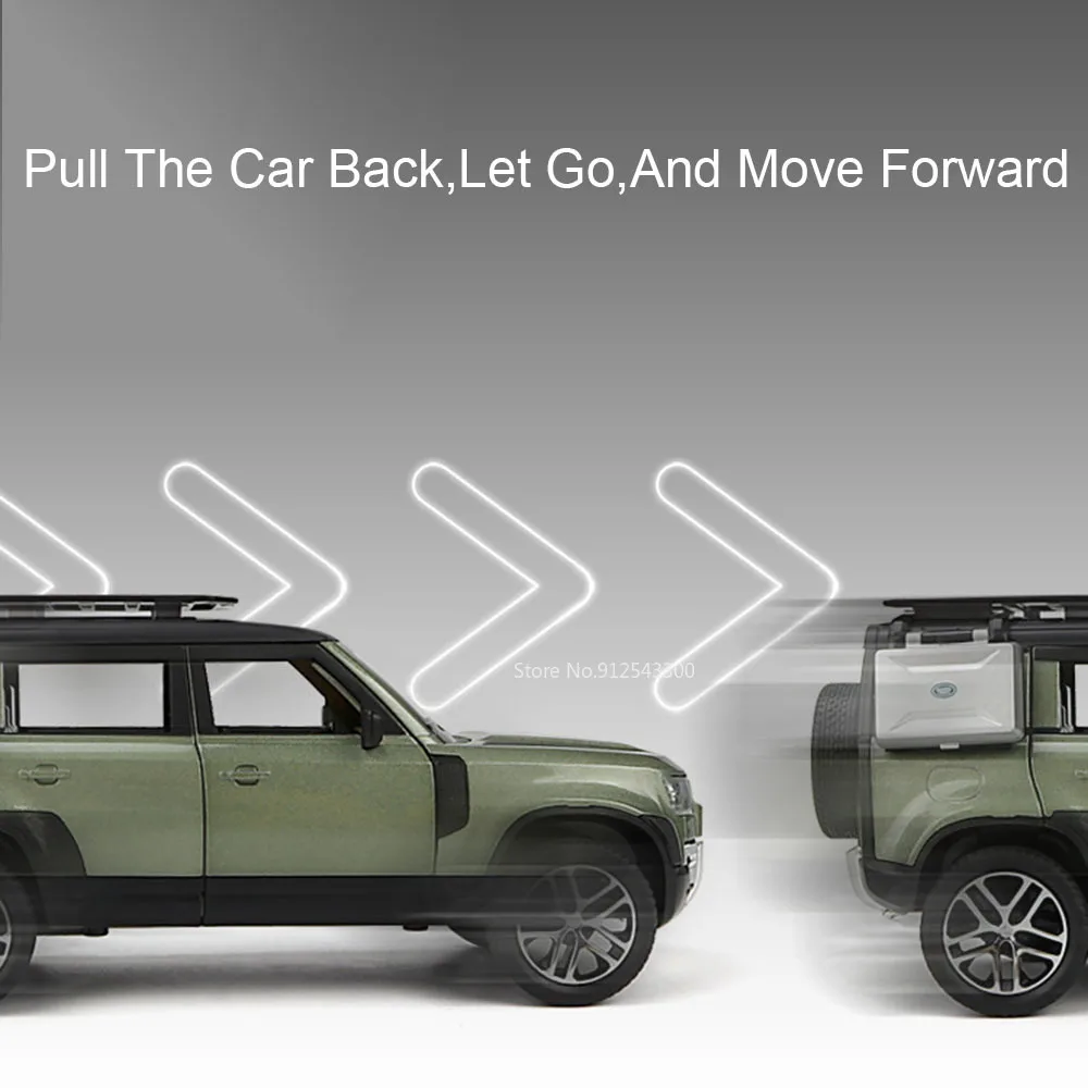 1:24 스케일 랜드로버 디펜더 LX600 스포츠카 모델 장난감 사운드 라이트 풀백 메탈 모델 장난감 크리스마스 선물 어린이용