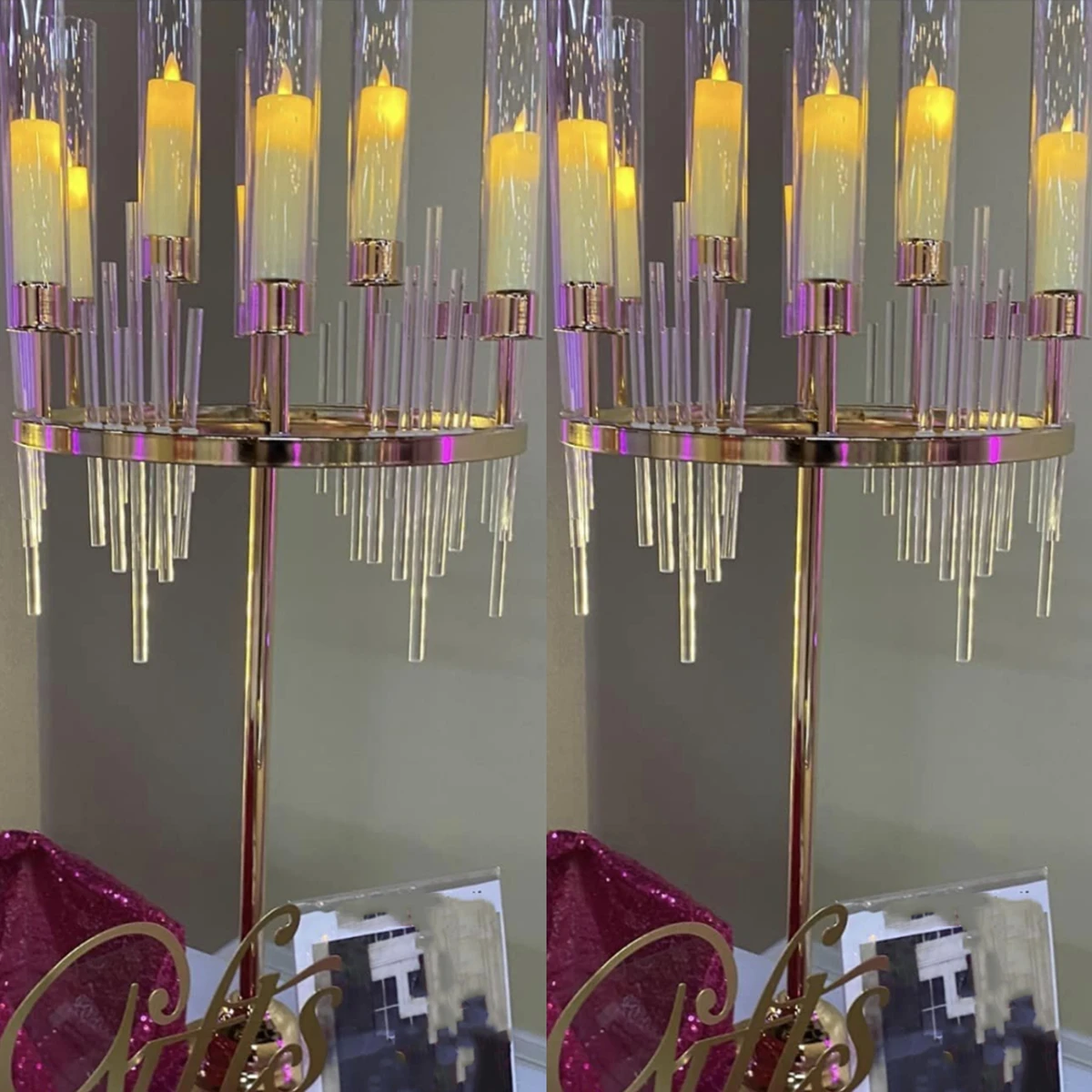 

4pcs/5pcs)/12pcs)100cm Elegant Crystal Metal Candelabra Wedding Candle Holders Acrylic Crystal Chan delier Centerpieces Wedding