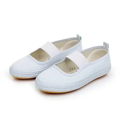 USHINE-zapatos de gimnasia de lona para niños y adultos, banda elástica de boca poco profunda, color blanco