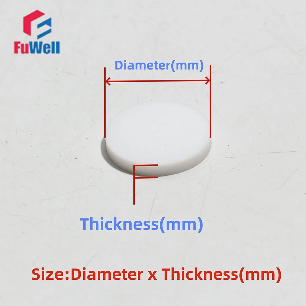 Fuwell 2 قطعة PTFE القرص الصلب Polytetrafluoroethylene حشية مستديرة مقاومة للتآكل قرص بلاستيكي لوحة قطر 50x6 مللي متر ~ 100x10 مللي متر