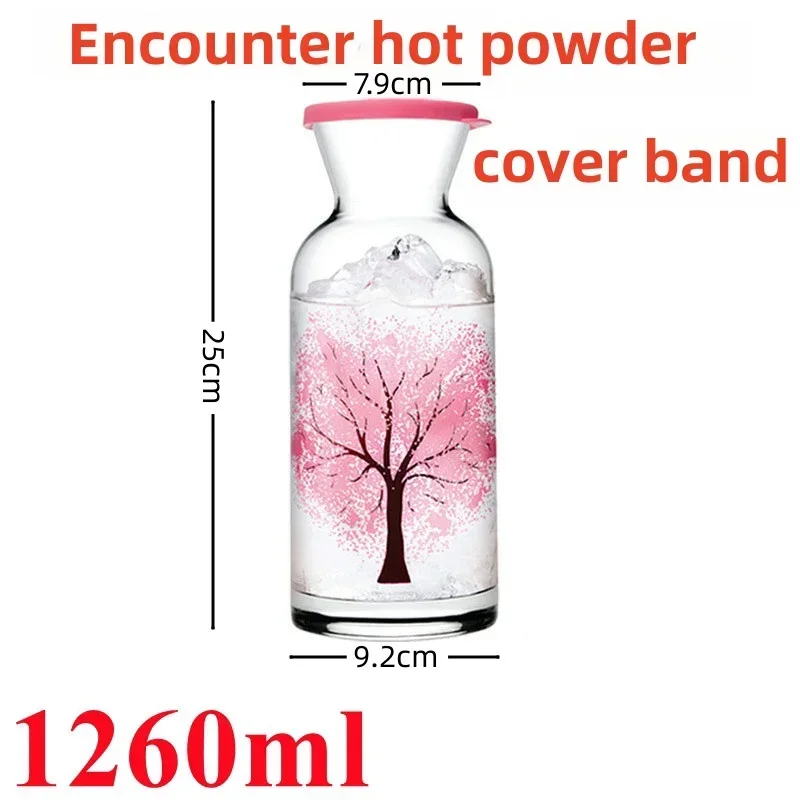 1260ml Glass Hot Color-changing Cherry Blossom Cold Water Bottle Household Drinkware Coffee Tea Water Juice Milk Drinkware