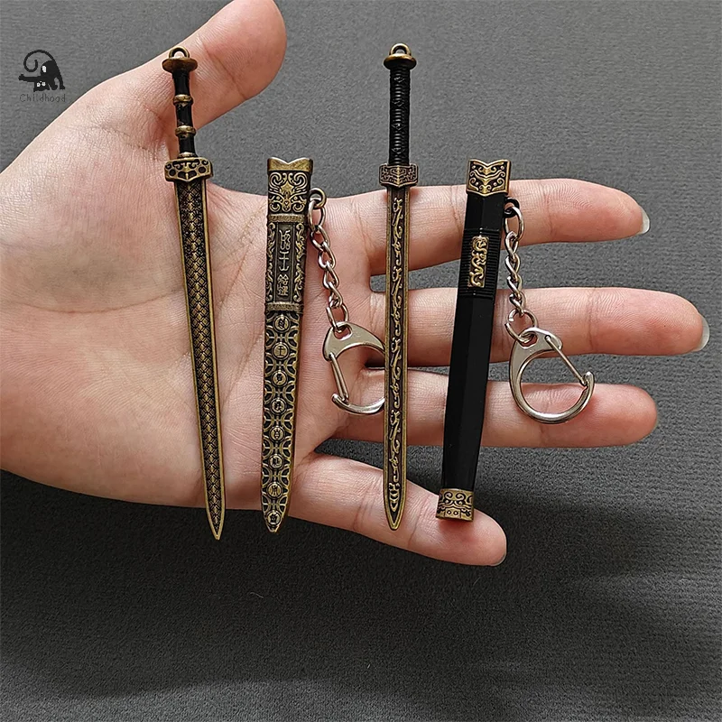 1pc Novelty Mini Sword Shape Pendant Keychain Creative Weapon Model Toy Key Ring Fashion Backpack Decoration Accessories Gifts