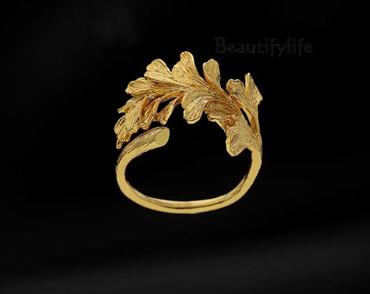 Irregular leaf ring, new holiday gift, trendy niche, high-end design, adjustable