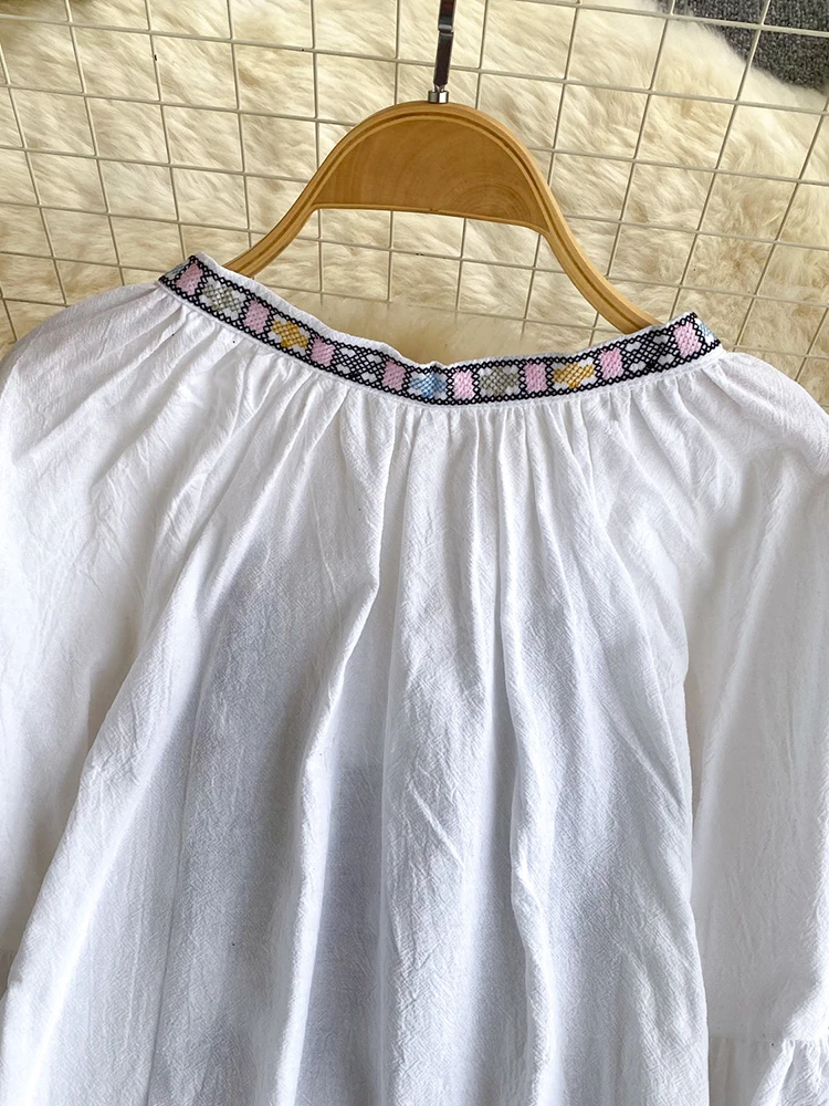 Women Bohemian Blouse Embroidery Fringed Shirt Spring Long-sleeved Loose Lantern Sleeve Vacation Style Top Female Blusa BL366 view 5