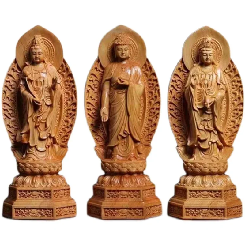 Cliff West three sacred pagoda wood carving Avalokitesvara Buddha sculpture Solid wood carving home crafts