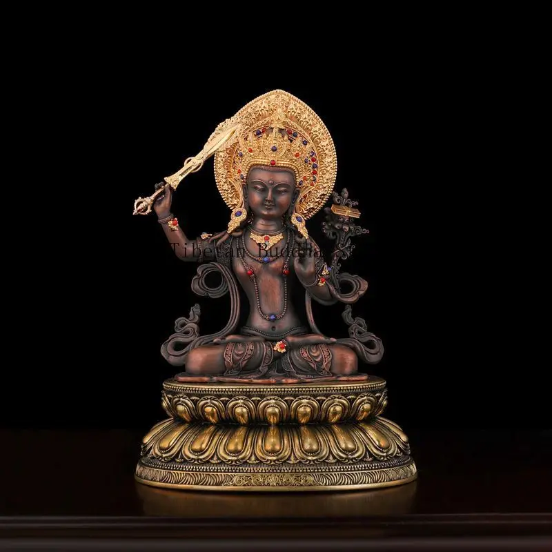 Rare Nepalese Craft Manjushri Bodhisattva Wisdom Copper Gilt Seiko Five Inch Home Ornament