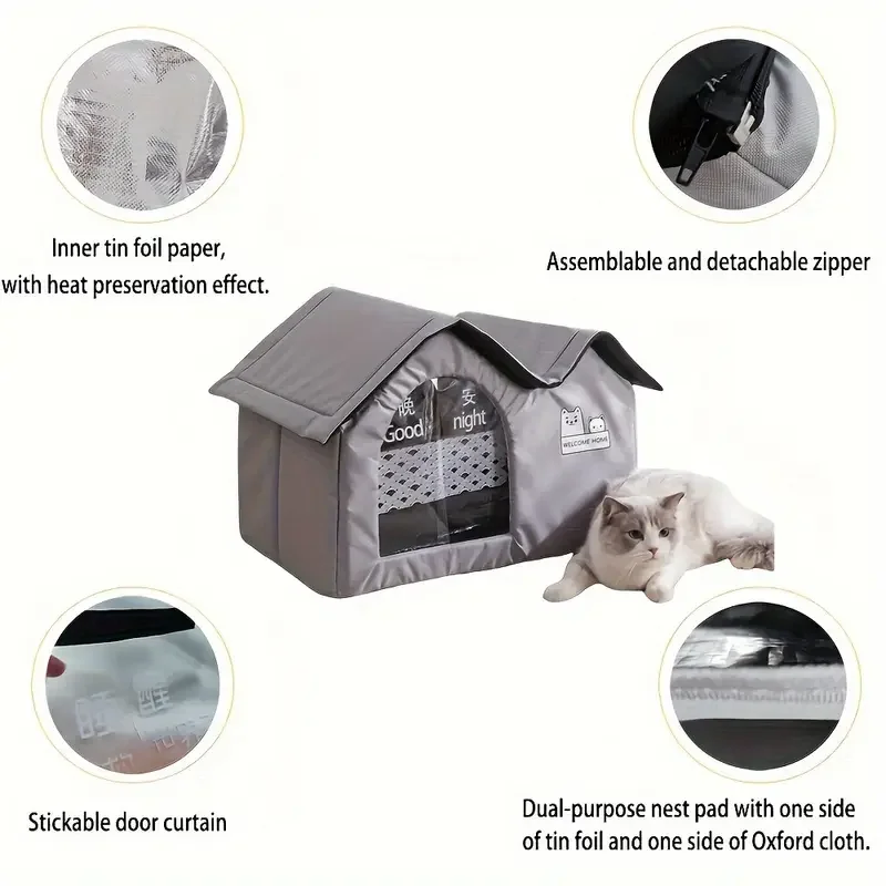 Removable Soft Cozy Weatherproof Cat House with door Safe Outdoor Shelter for Feral Cats Under 11.02LB