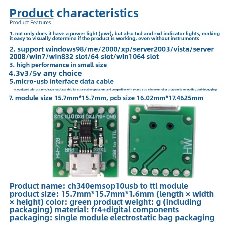 CH340E MSOP10 USB to TTL Module Pro Mini Downloader Compact IC Converter