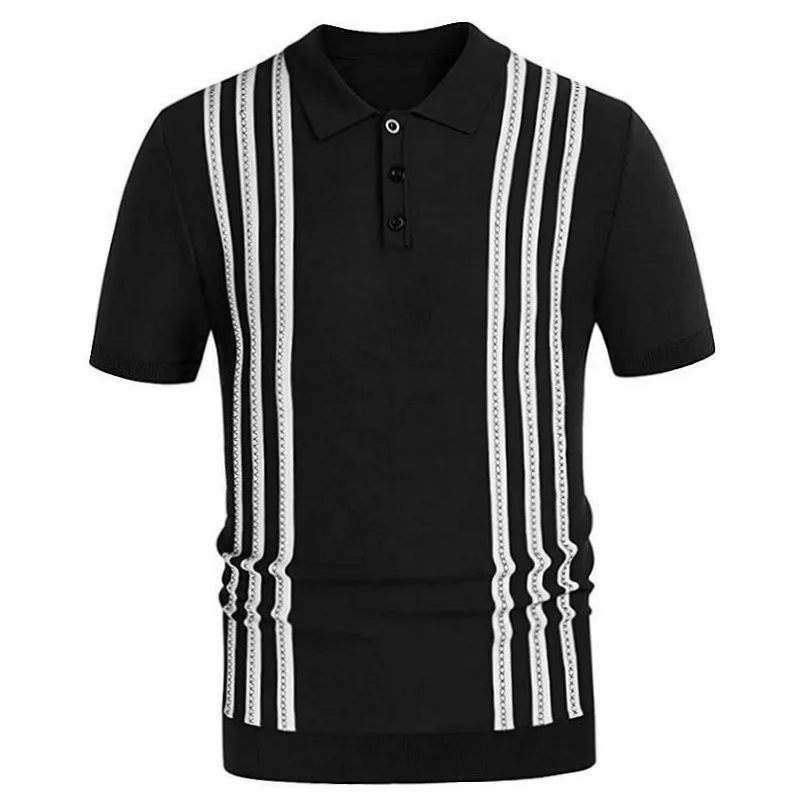 

Men's Brand Knitted Short Sleeve Polo Shirt Business Lapel Fashion Striped Knitwear Men Clothing Spring Summer Male Tops MY1073
