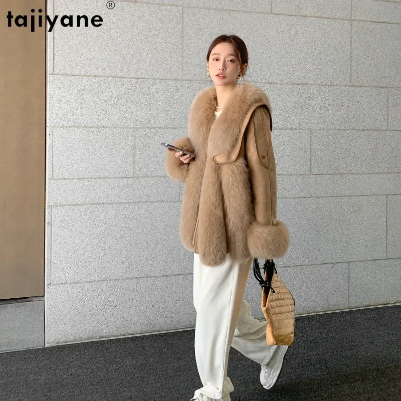 Tajiyane Real Fox Fur Coats for Women 2023 New Autumn Winter Mid-length Elegant Fur Jacket Womens Clothing Manteau Femme Hiver