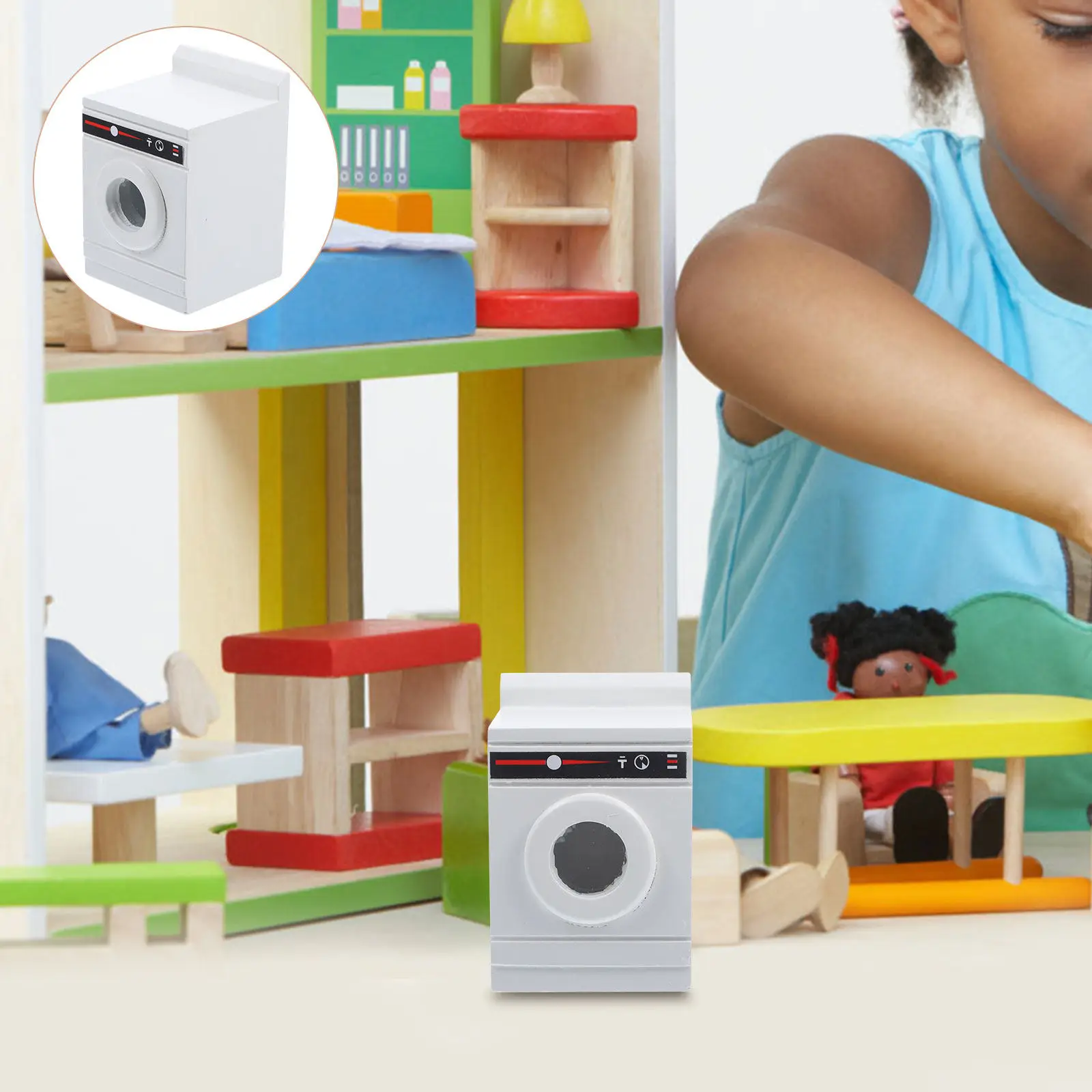 

1 шт. Миниатюрная деревянная имитация стиральной машины: уютный и безопасный декор для дома, игрушка для ролевых игр, развивающая игрушка, украшение для интерьера