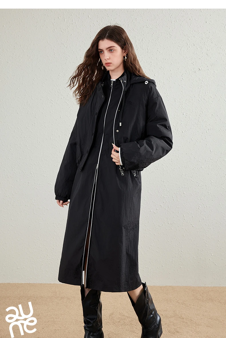 TOYOUTH Womens Down Jacket 2026 Winter New Three Wear Functional Design Hooded Outerwear With Dress Two Piece Set