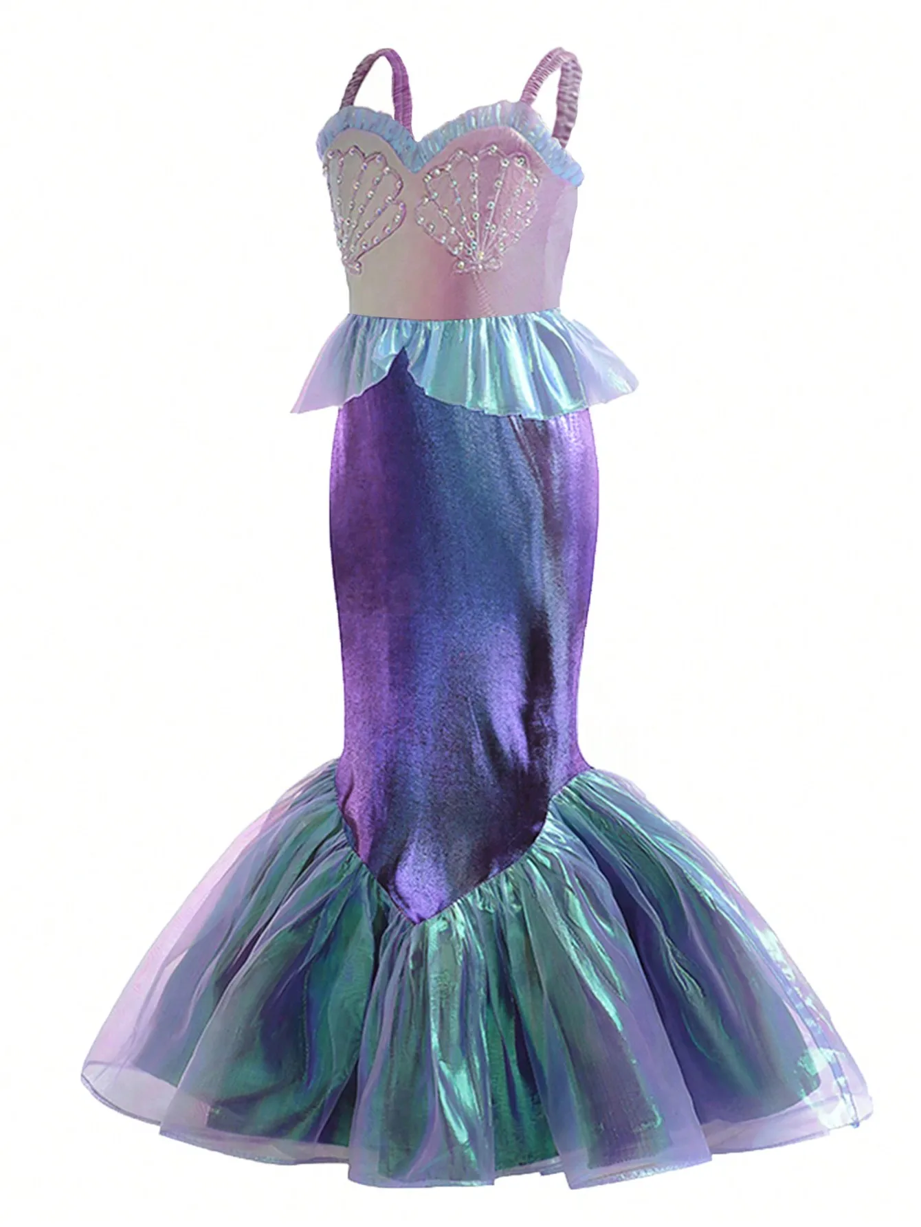 Summer New Girls Mermaid Flying Sleeves Sequin Cosplay Dress Children's Day Halloween School Party Dress for 3 4 5 6 7 8 Years 4