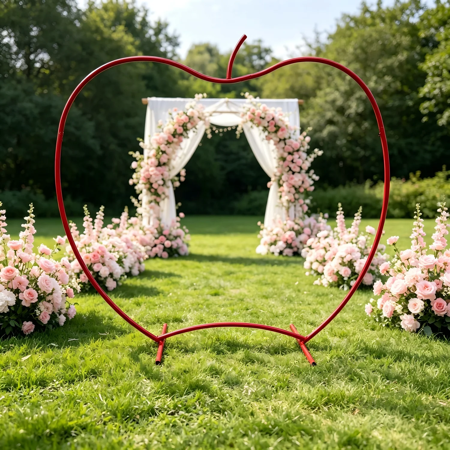 Apfel-förmiger schmiedeeiserner Hochzeitsbogen, großer Fotohintergrundständer, rustikaler Eingangsbereich, individuelles Schmiedeeisendesign – Detail 5