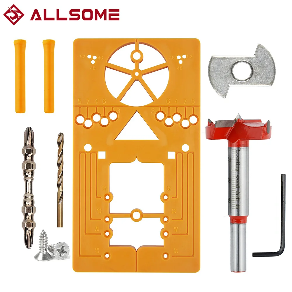 

35mm Adjustable Hinge Hole Drilling Guide Locator Kit Hinge Drilling Jig Drill Bits Woodworking Door Hole Opener Cabinet Tools