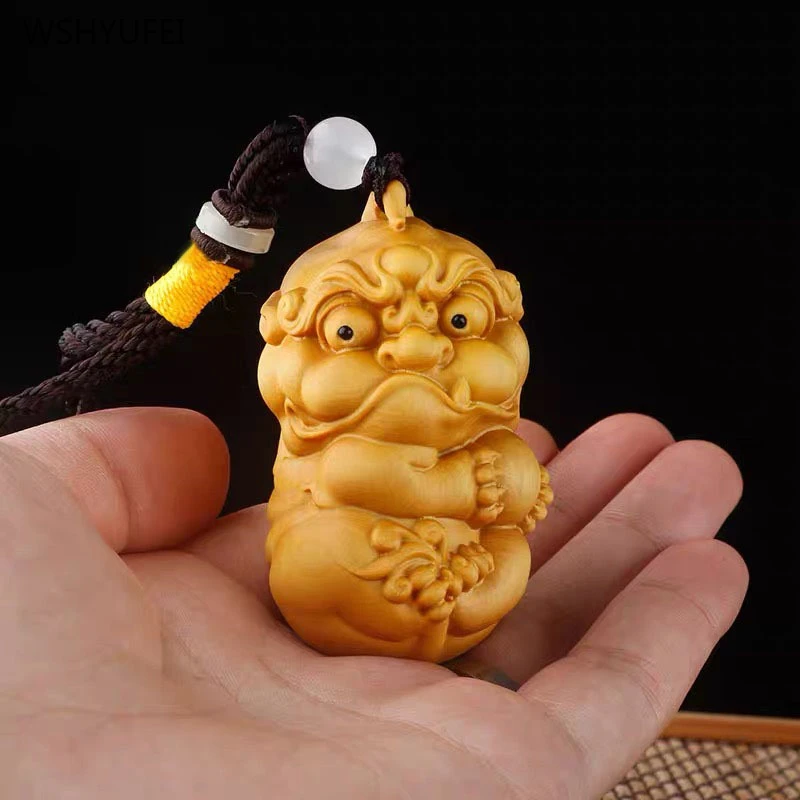 Huangyangmu Pixiu Car mounted pendant Feng Shui ornaments Woodcarving handicrafts home decoration Animal modeling  figurines