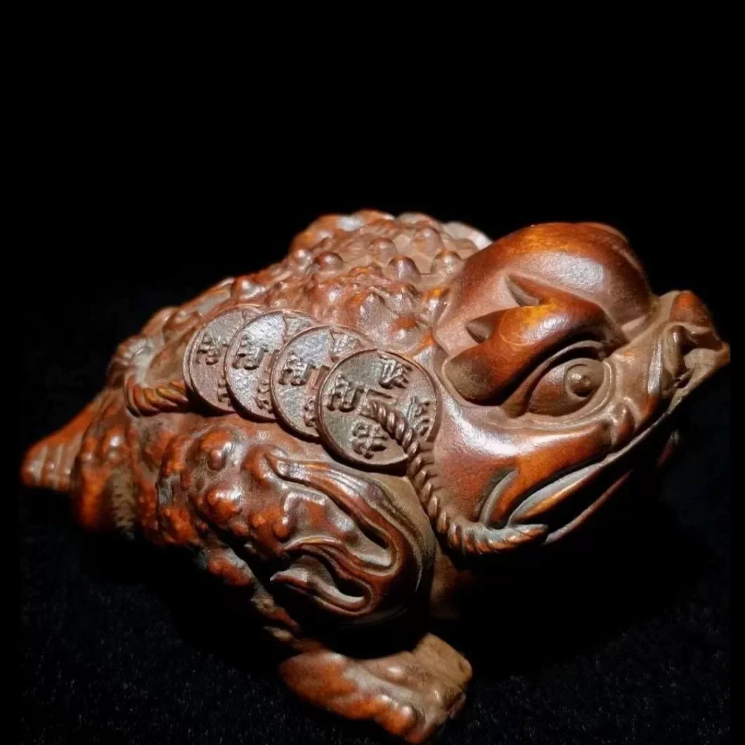 Collection Hand Carving China Old Boxwood Fortune Jin Chan Figure Statue Netsuke