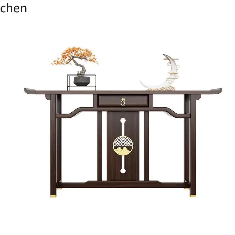 HXL New Chinese style entrance table, ebony box, living room entrance door against the wall, ultra narrow solid wood table