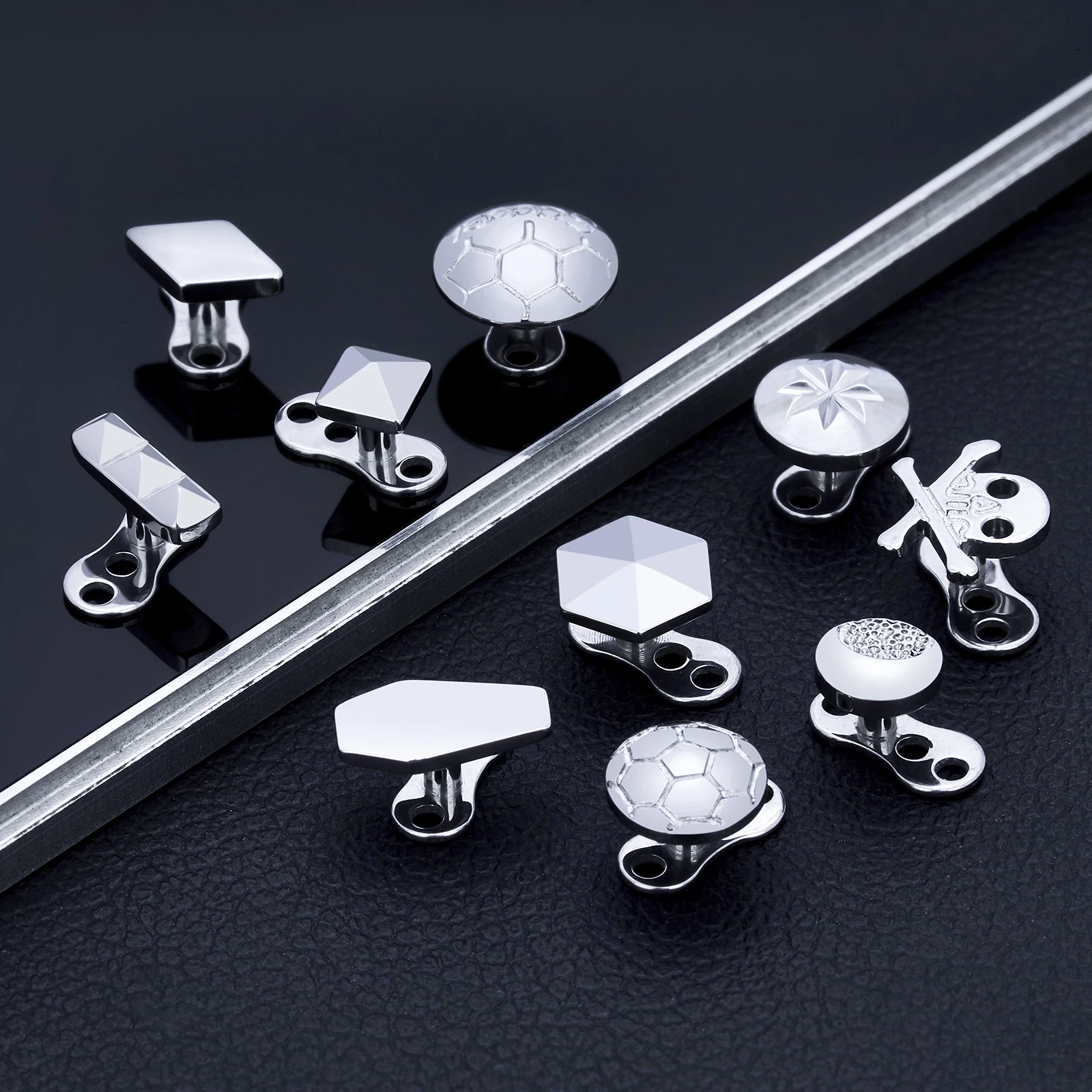 Implant Grade G23 ASTM Titanium 16G Internal Thread Soccer Dermal Anchor Tops and 3 Hole Base Microdermals Piercing Jewelry