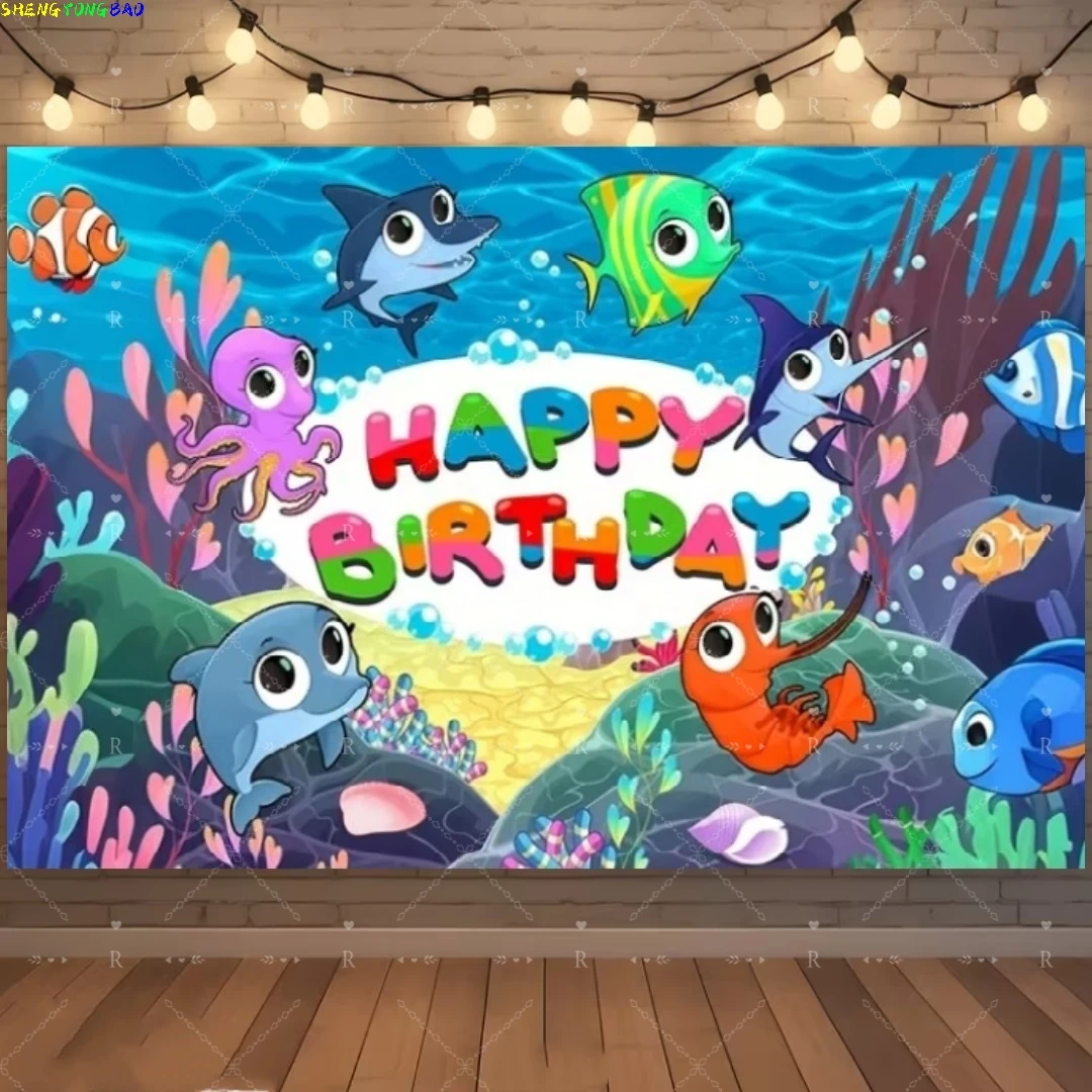 Cartoon Marine Animals Photography Background Birthday Party Decorations World Dolphin Whale Shark Photo Backdrops DT-01