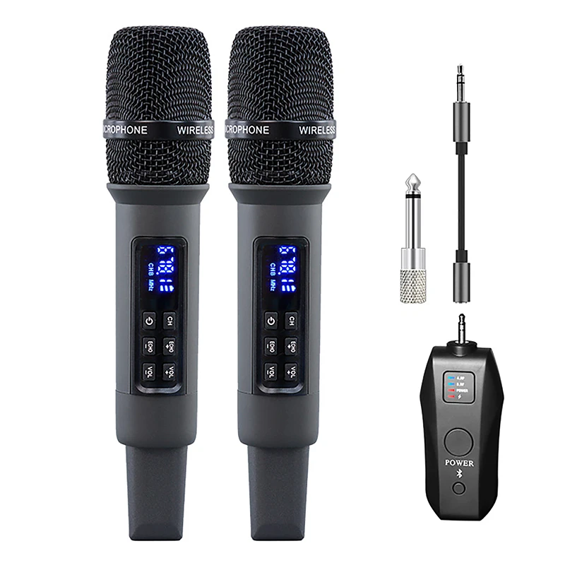 UHF Wireless Handheld Dynamic Karaoke Microphone Bluetooth Receiver Performing Professional Reverb High and Low Bass