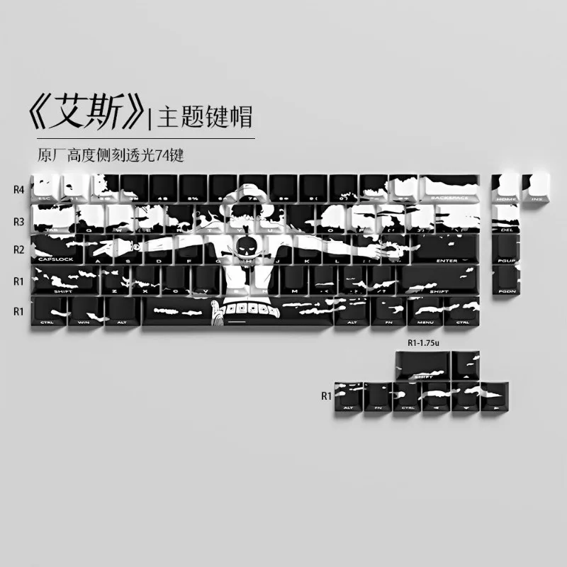 One Piece Original Keycap Personality Ace 2D Theme Side Engraving Translucent PBT Adaptation ATK68 MAD60 MAD68 Birthday Gift