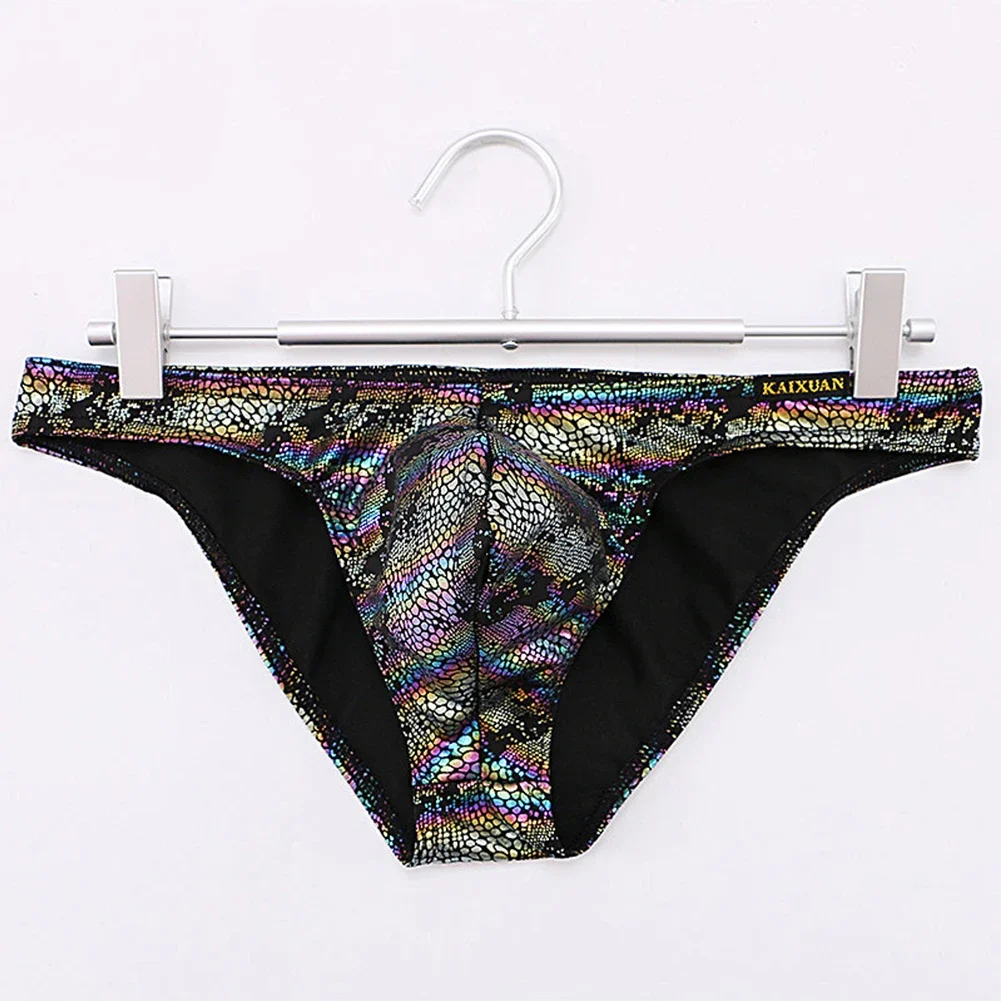Mens Snake Skin Pattern Briefs Elastic Bikini Low Rise Underwear Bulge Gay Sissy Pouch Underpants Breathable Lingerie Panties