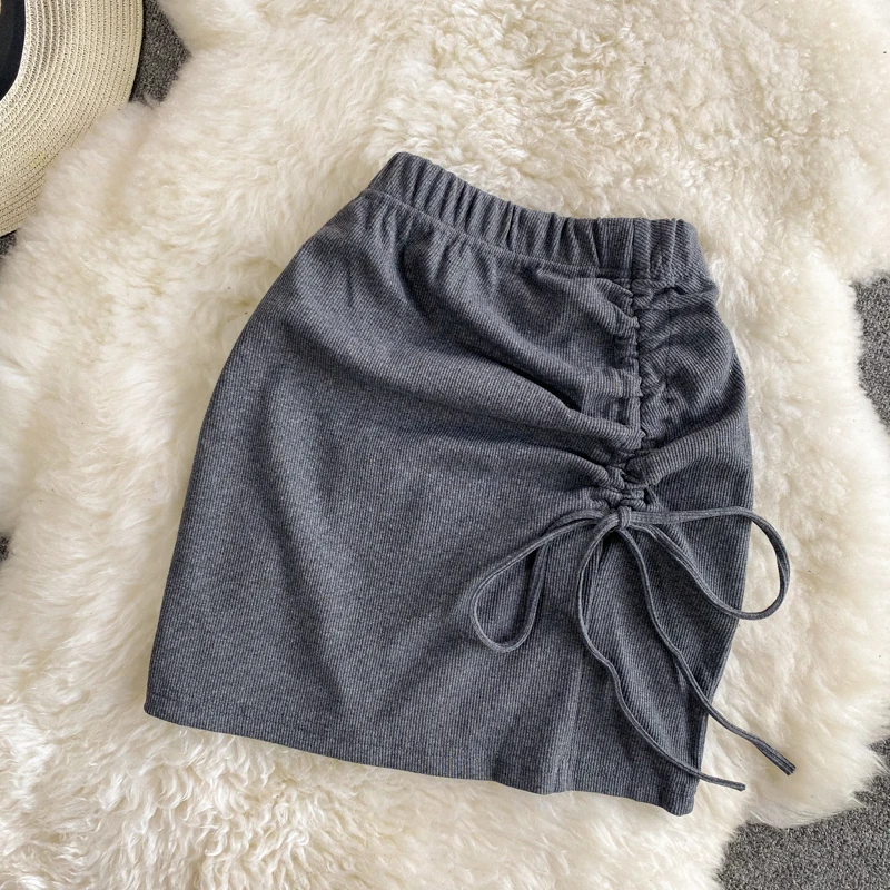 التنانير النسائية الموضة الصلبة عادية Shirring مرونة الخصر الإمبراطورية سليم مثير جديد الصيف الكورية نمط تصميم صغير تنفس الرجعية #1