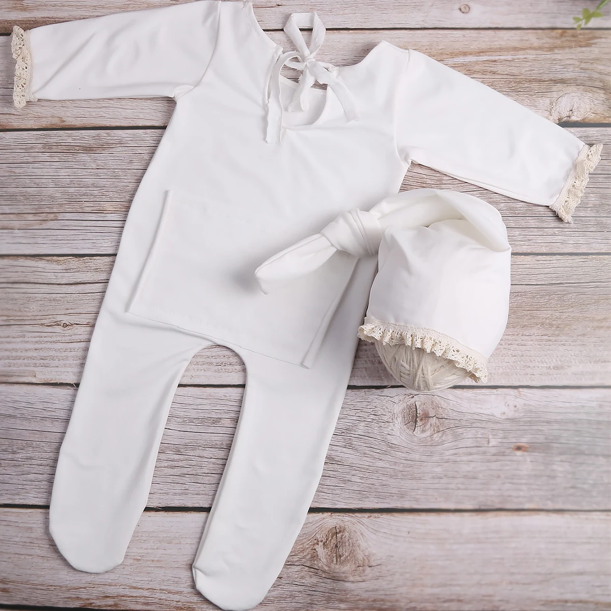 Ylsteed Newborn Boy Footed Jumpsuit for Photo Shooting White Bodysuit with Hat Baby Photography Outfits