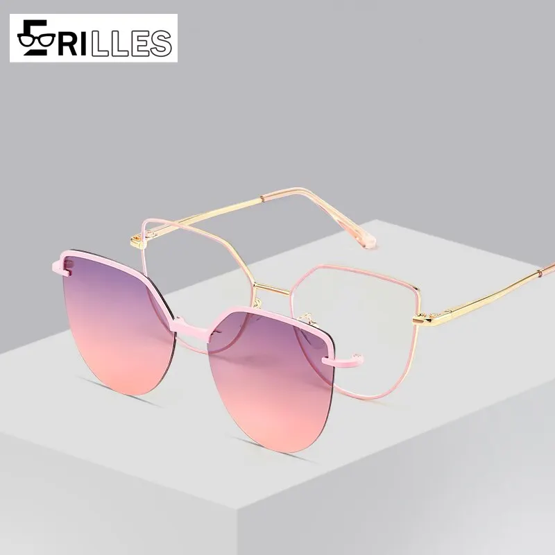 

Magnetic Clip on Sunglasses, Cat Eye Polarized Over Glasses, UV400 Protection, Convertible Frame for Nearsighted Men & Women