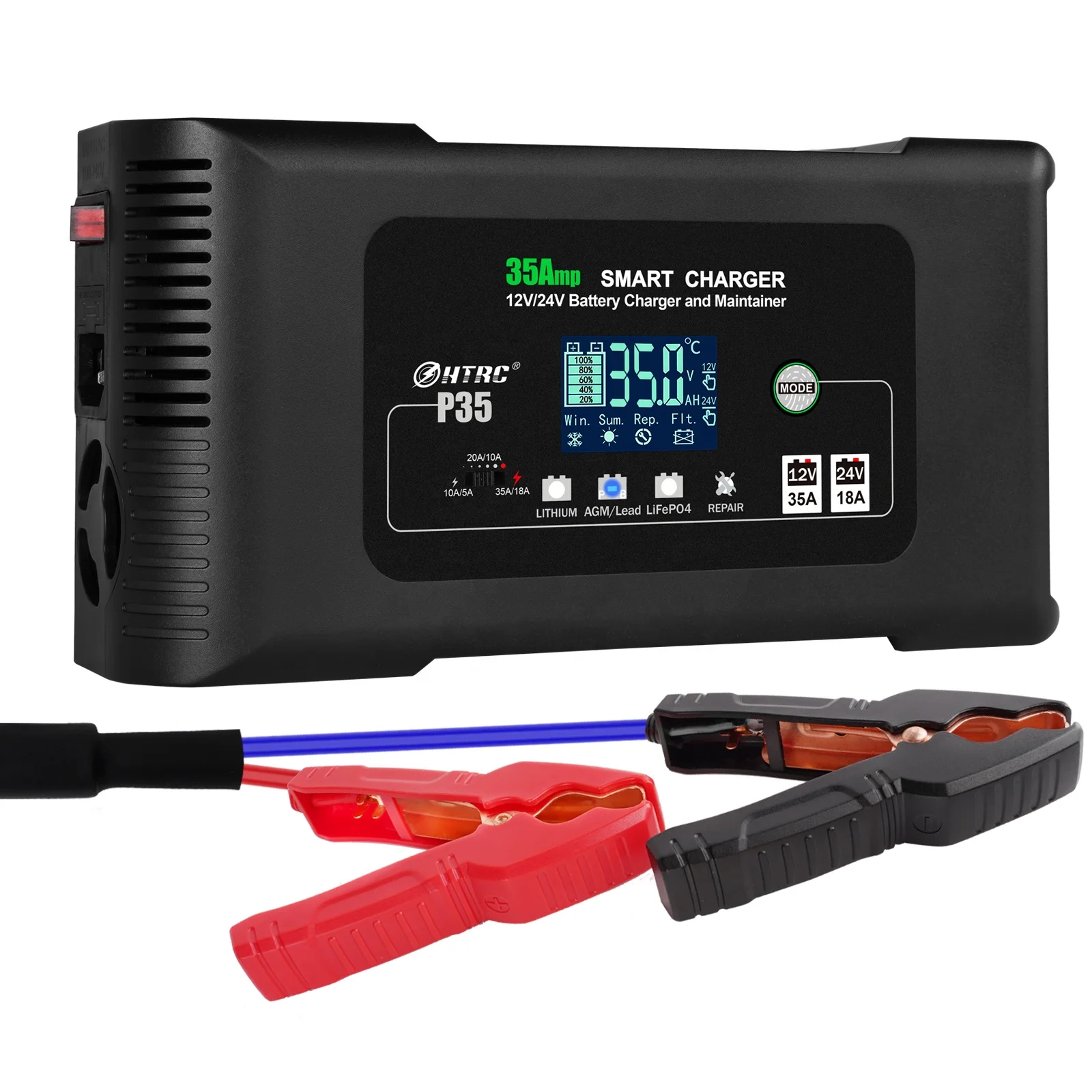 HTRC P35 Smart Battery Charger 35A 12V-24V Plastic Auto Moto Charger for Car Motorcycle Lead Acid AGM Lithium LiFePo4 Batteries