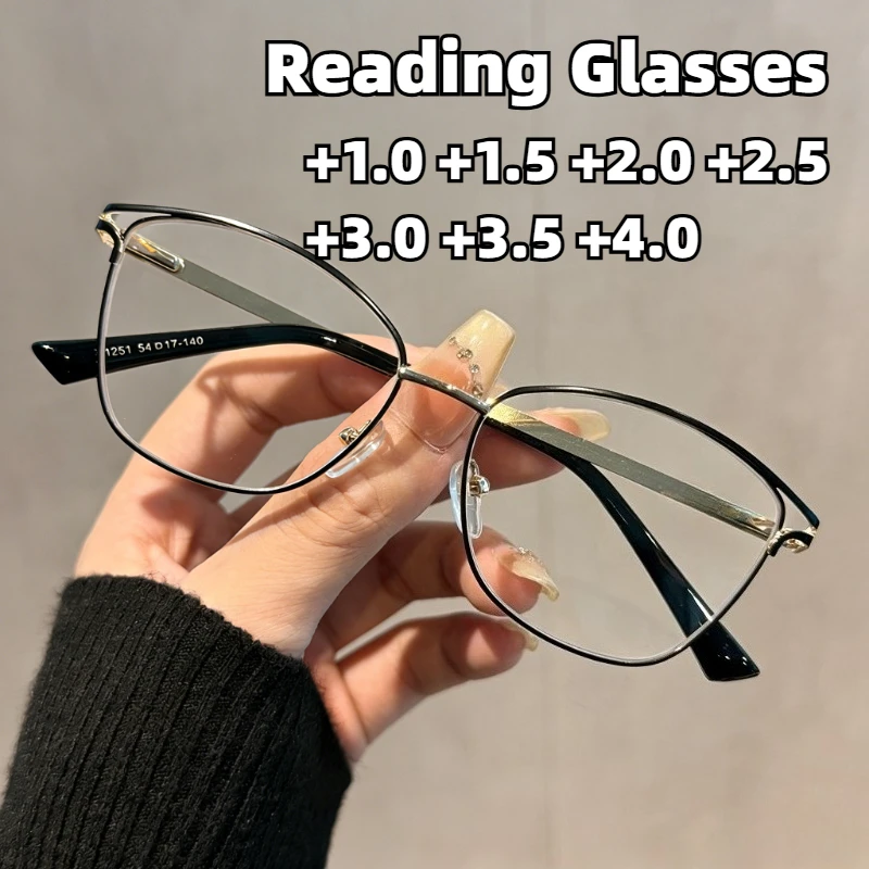 

New Cat-Eye Anti-Blue Light Presbyopia Eyewear Unisex Stylish Metal Openwork High-Definition Reading Glasses +1.0 To +4.0