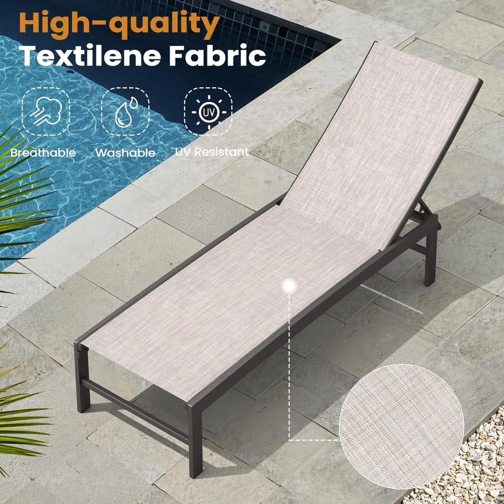 Chaise Lounge Chair Outdoor Set of 4, Adjustable 5 Positions Pool Lounge Chairs, Metal Tanning Recliner, Outdoor, Customized view 6