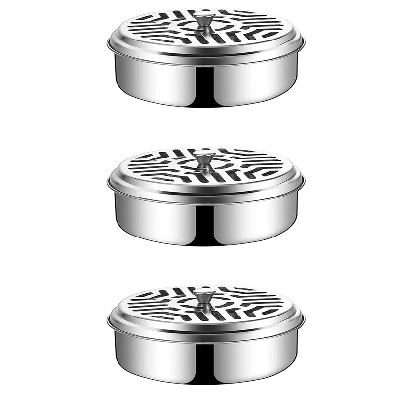 3X Stainless Steel Holder For Mosquito Coils, Fireproof Mosquito Spiral Container, Metallic Mosquito Coil Holder