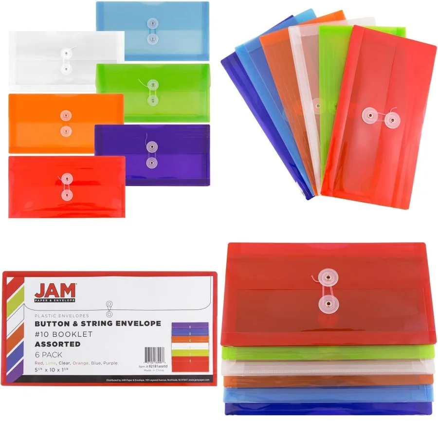 

Пластиковые конверты JAM PAPER с застежкой-кнопкой для профессионального бизнес-буклета — идеально подходят для офисных документов a