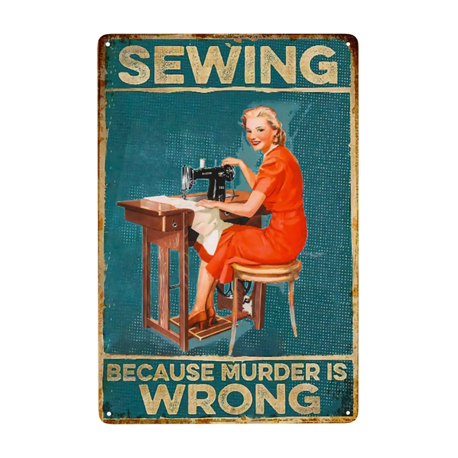 Vintage Tin Sign Sewing Because Murder is Wrong Funny Novelty Metal Sign Retro Wall Decor For Home Gate Garden Bars Restaurants