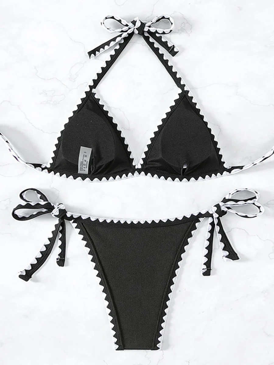 2025 Halter String Triangle Bikini Tie Side Swimsuit Women Sexy Swimwear Female Bather Bathing Swimming Swim Suit Beachwear