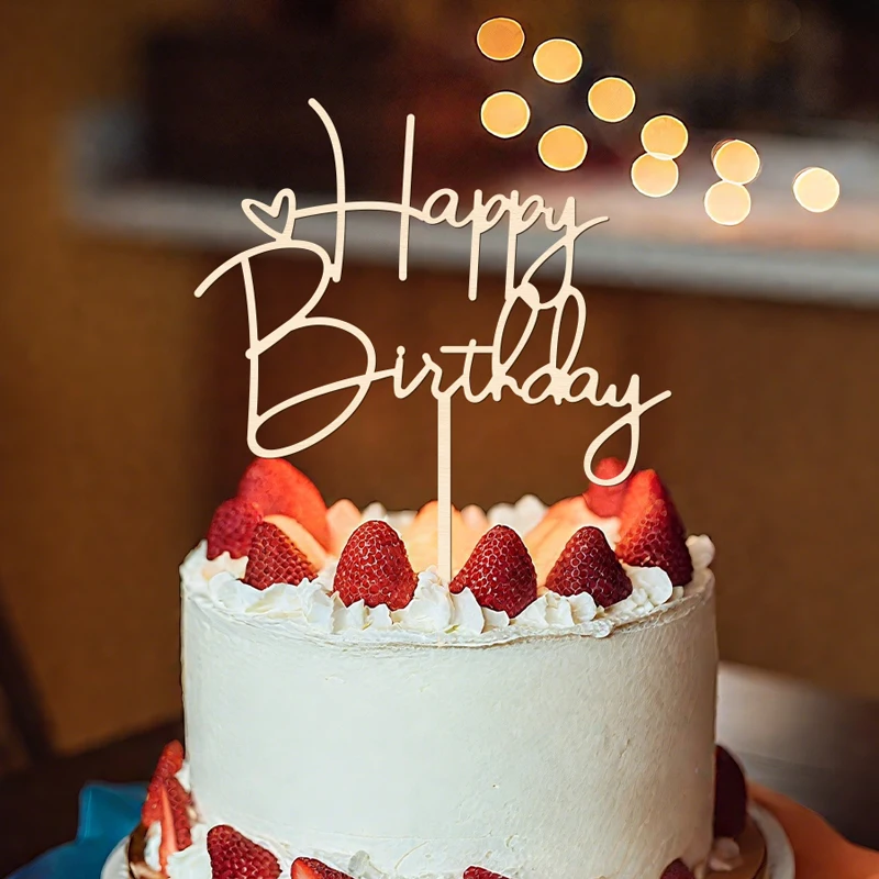 NUBECOM Happy Birthday Cake Topper Geburtstagstorte Dekoration mit Schriftzug und Herzakzenten Happy Cake Topper für Geburtstage