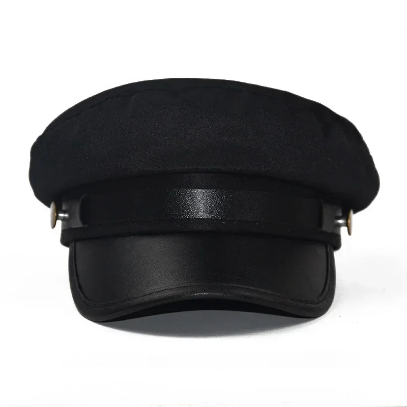 모자 PU Retro Hat Leather Hats Autumn Sailor Hats for Men Women British Style Travel Hat Student Captain Cap Шапка Женская